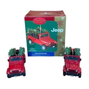Carlton Heirloom Christmas Ornaments Red JOLLY JEEP WRANGLER 2006 #146 Set of 2